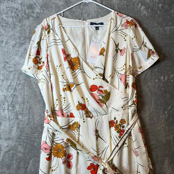 Modcloth Chartreuse Poetic Presence Faux Wrap Dress Size 2X Floral Summer New - Picture 2 of 8